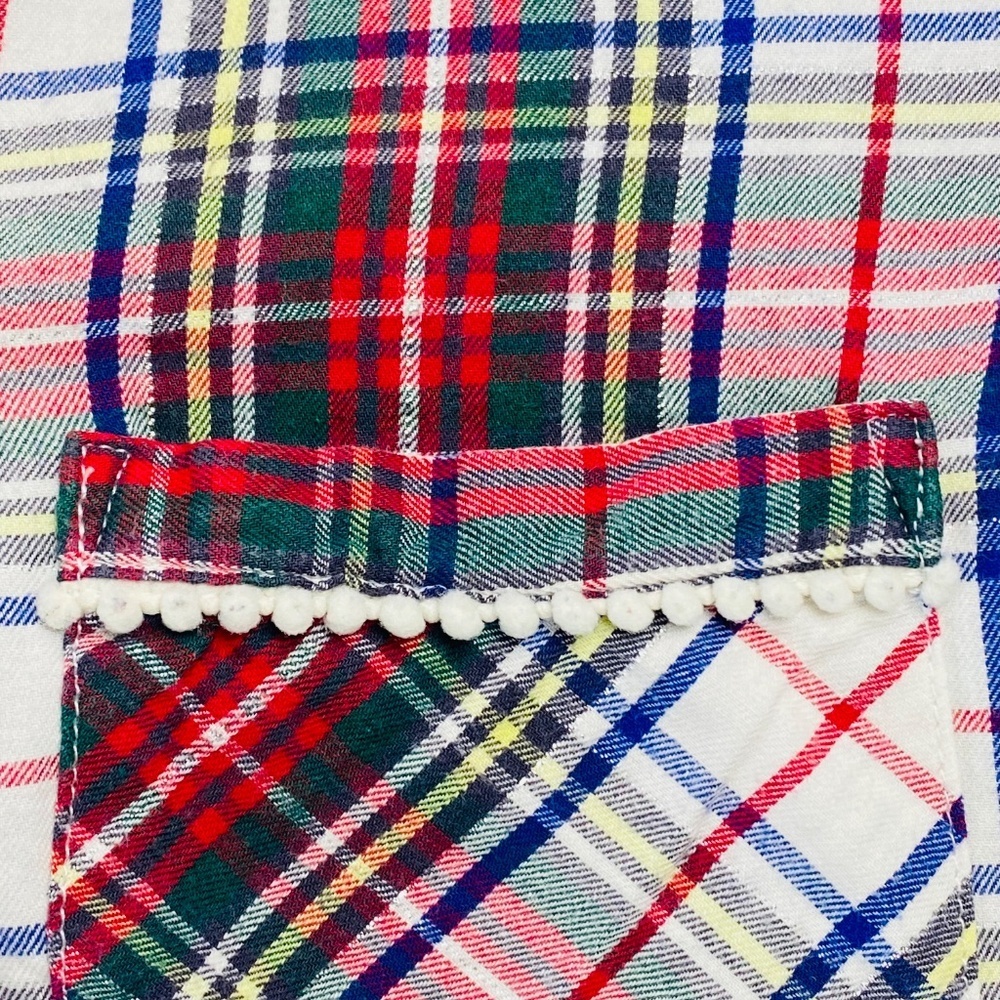 VICTORIA’S SECRET Plaid Pajama Silver Lurex Flannel 98% Cotton Pom Pom Trim L - Picture 9 of 13